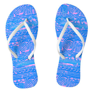Ancient Sumerian Mesopotamian Pattern Pink Blue Flip Flops