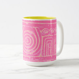Ancient Sumerian Mesopotamian Pattern Pink Two-Tone Coffee Mug