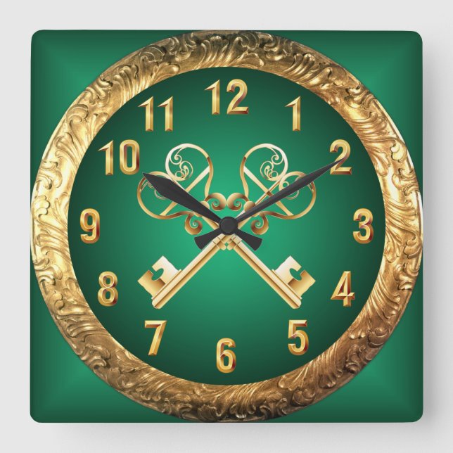 Ancient Symbol ~ Many Meanings ~ Crossed  Keys Square Wall Clock (Front)