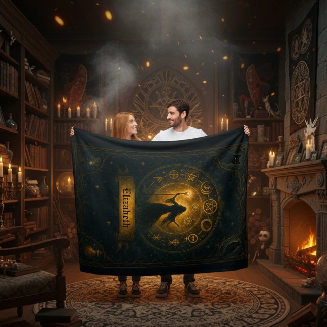 Ancient Symbols & Magical Sorceress Custom Name Fleece Blanket (Creator Uploaded)
