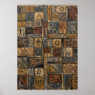 Ancient Symbols Mosaic Poster Hieroglyphic Triba