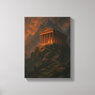 Ancient Temple on Rocky Mountain at Sunset Glow Canvas Print