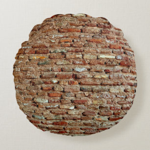 Ancient Textured Brick Wall of Lal Killa Indiaaged Round Cushion