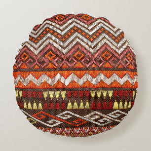 Ancient Thai handcraft, peruvian rug. Round Cushion