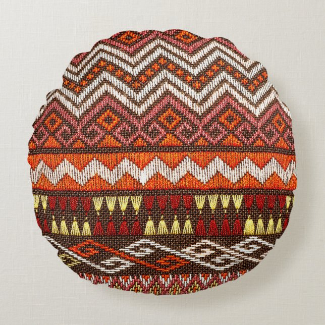 Ancient Thai handcraft, peruvian rug. Round Cushion (Front)