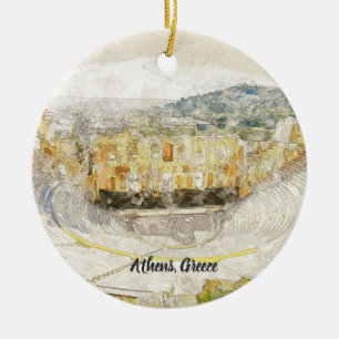 Ancient theatre of Athens, Greece  Ceramic Tree Decoration