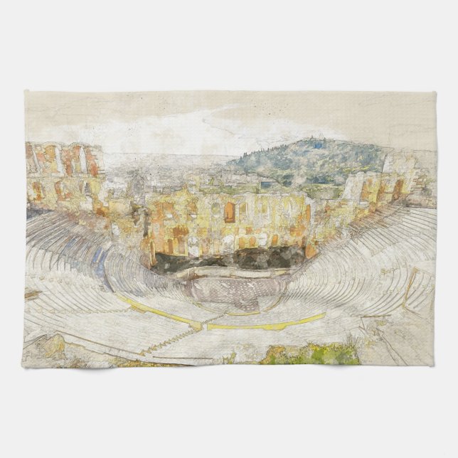 Ancient Theatre of Athens Greece Kitchen Towel  (Horizontal)
