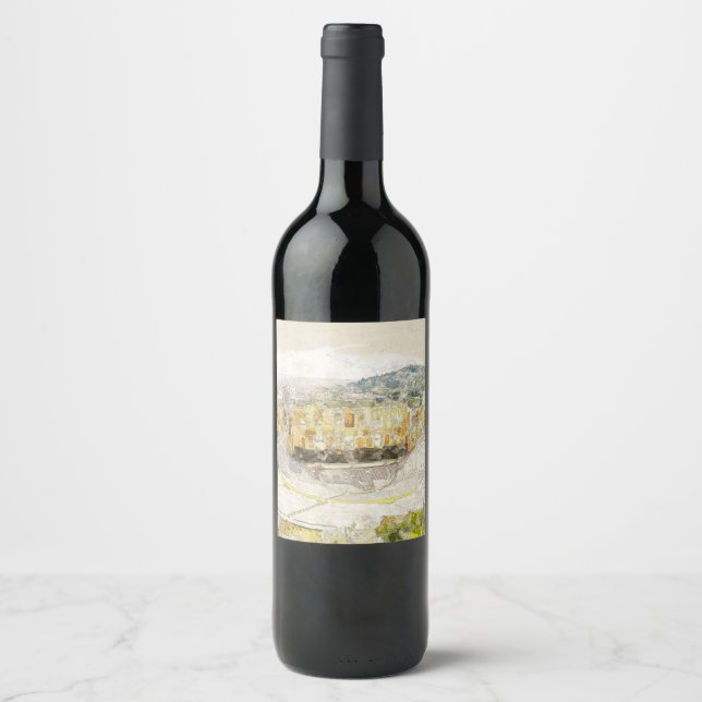 Ancient Theatre of Athens Greece Wine Label  (Front)