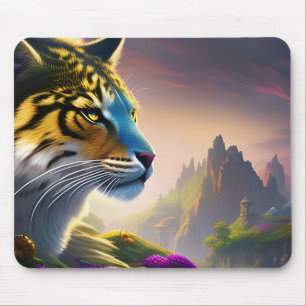Ancient Tiger Surveys his kingdom, Purple Flowers  Mouse Mat
