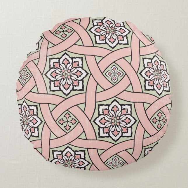 Ancient tile ornamental background,  seamless patt round cushion (Front)