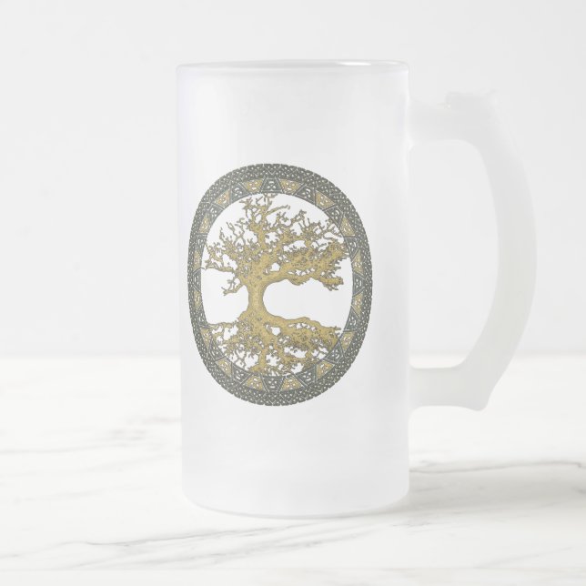 Ancient Tree of Life Frosted Glass Beer Mug (Right)