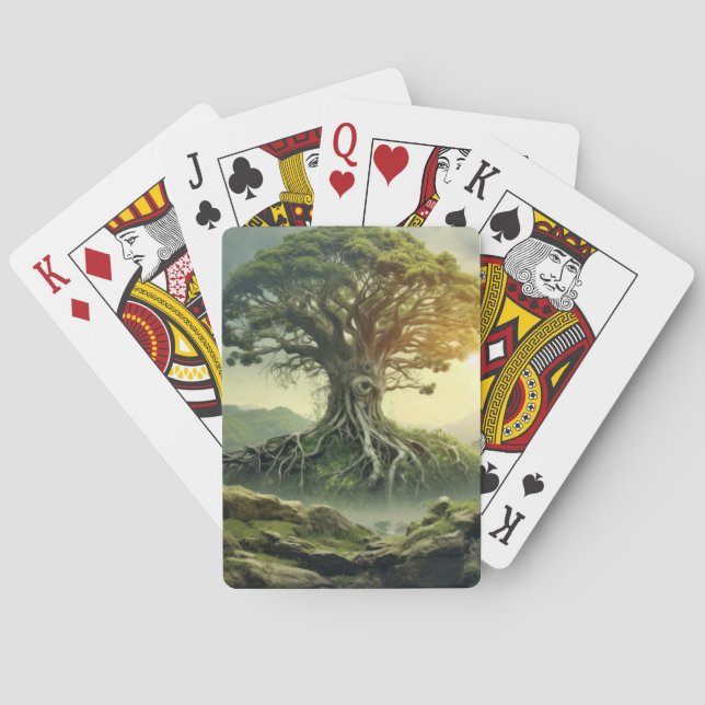 Ancient Tree Of Life Peaceful Nature Fantasy World Playing Cards (Back)
