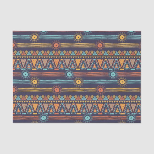 Ancient Tribal Pattern with Sun, Nature Elements Tissue Paper (Front)