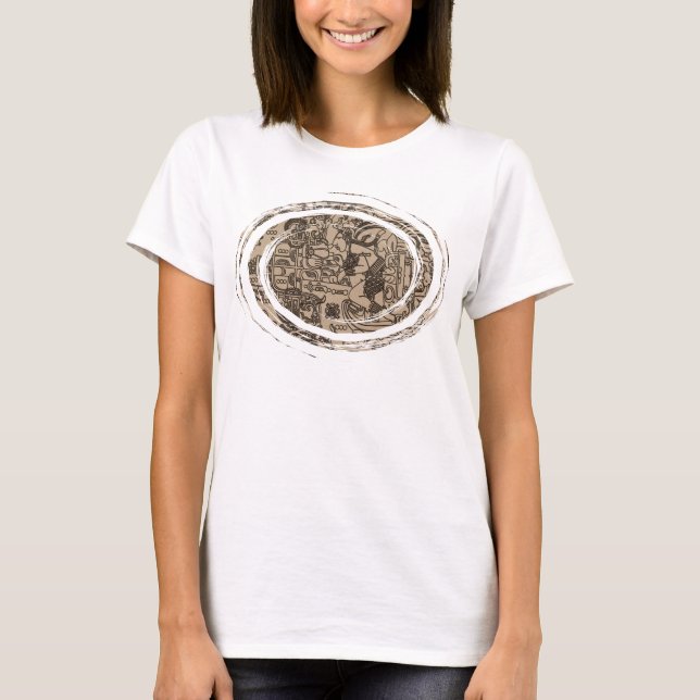 Ancient UFO - Mayan - Aztec Carving T-Shirt (Front)
