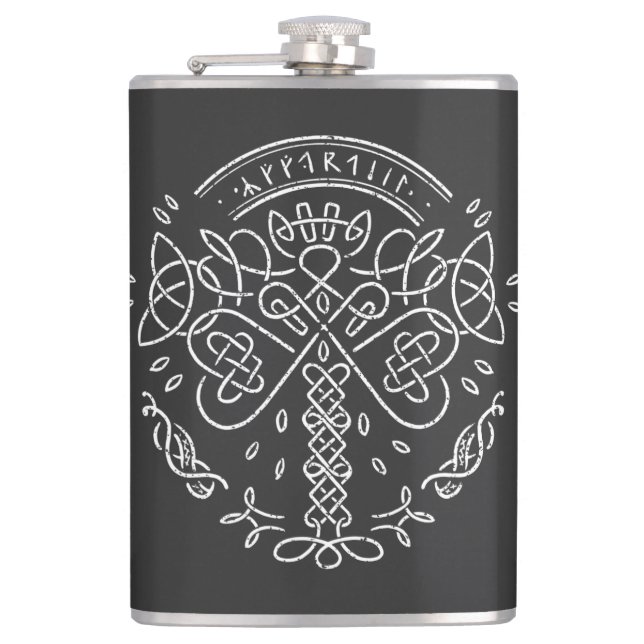 Ancient Viking Celtic Knotwork  - Tree of Life Hip Flask (Front)