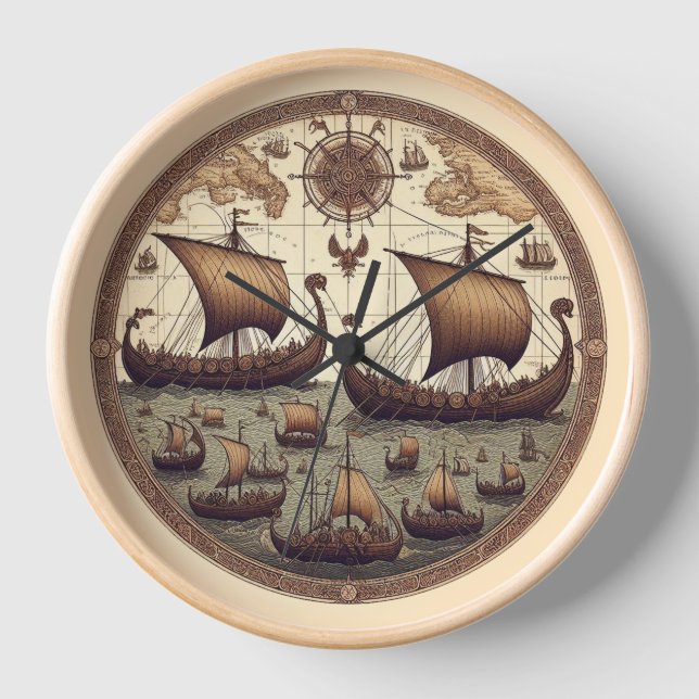 Ancient Viking Sailing Ships 3 Clock (Front)
