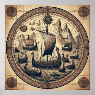Ancient Viking Sailing Ships 4 Poster