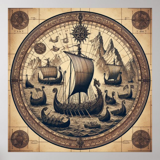 Ancient Viking Sailing Ships 4 Poster (Front)