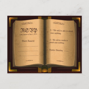 Ancient Vintage Leather Book RSVP Wedding Card