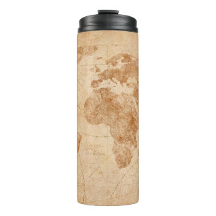 Ancient vintage world map illustrationmap, world, thermal tumbler