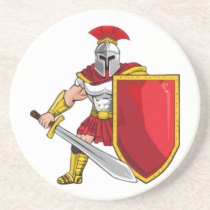Ancient warrior with sword and shield in helmet an coaster