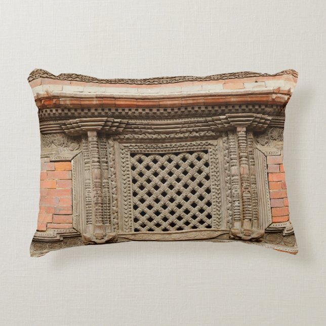 Ancient window in Nasal Chowk Courtyard of Hanuman Decorative Cushion (Front)