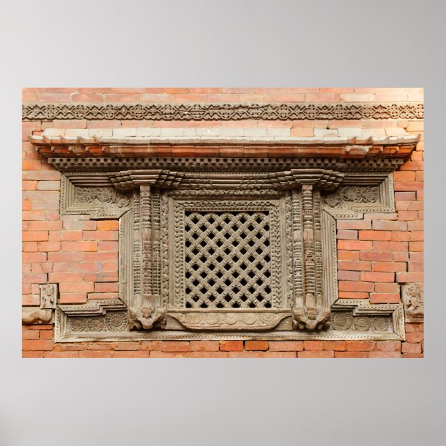 Ancient window in Nasal Chowk Courtyard of Hanuman Poster (Front)