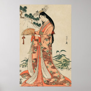 Ancient Wood Drawing of Japanese Woman Poster