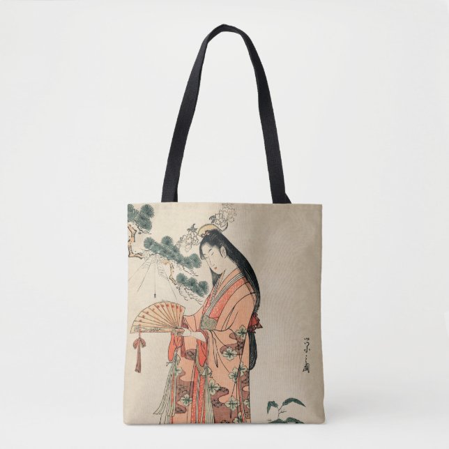 Ancient Wood Drawing of Japanese Woman Tote Bag (Front)