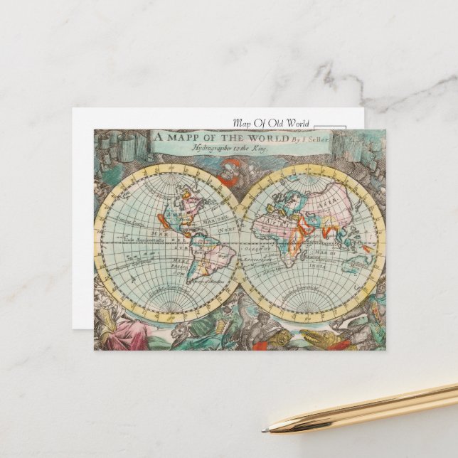 Ancient World Map Postcard (Front/Back In Situ)