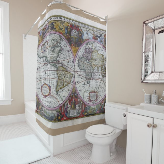 Ancient World Map Shower Curtain (In Situ)