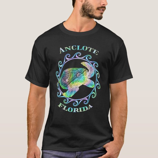 Anclote Florida Vacation Colourful Tribal Turtle T-Shirt (Front)