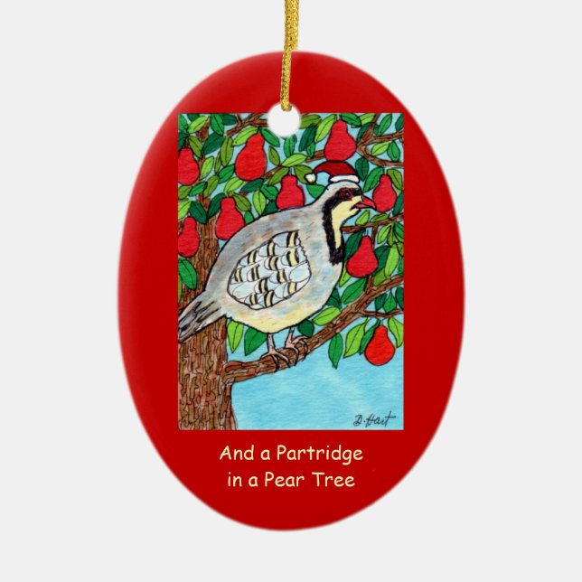 And a Partridge in a Pear Tree Ceramic Tree Decoration (Front)