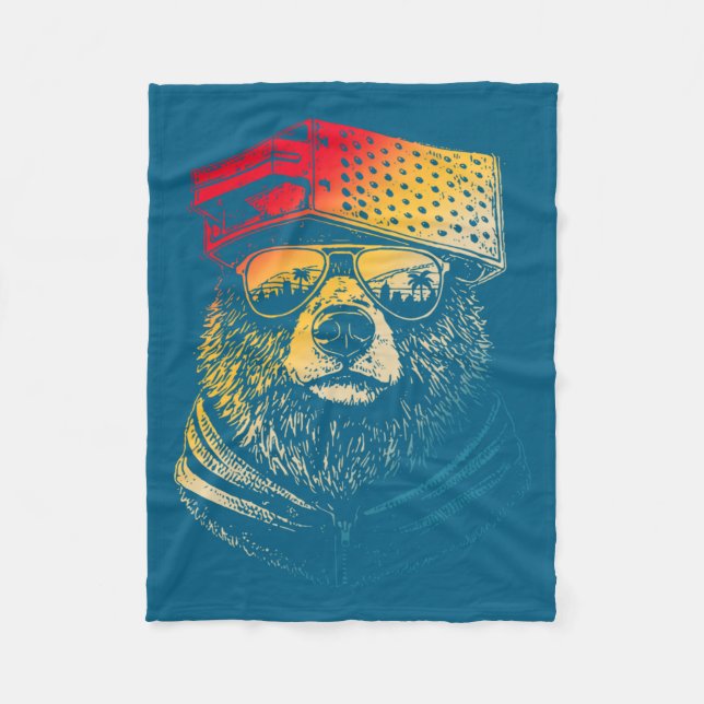 And Bear Cheese Grater Hat Sunglasses Fleece Blanket (Front)