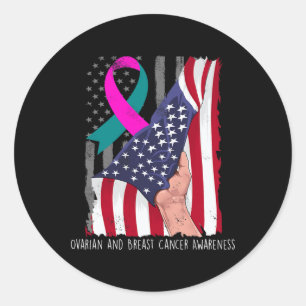And Breast Cancer Awareness American Flag Ribbon  Classic Round Sticker
