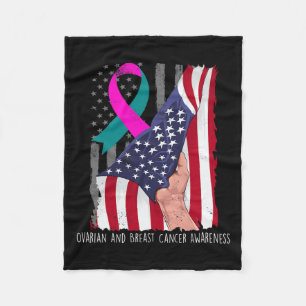 And Breast Cancer Awareness American Flag Ribbon Fleece Blanket