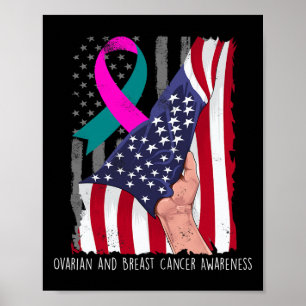 And Breast Cancer Awareness American Flag Ribbon Poster