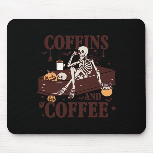 And Coffee Funny Skeleton Halloween  Mouse Mat (Front)
