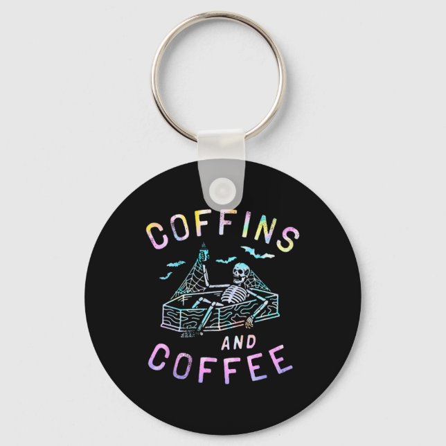 And Coffee Funny Skeleton Tie Dye Retro Halloween  Key Ring (Front)