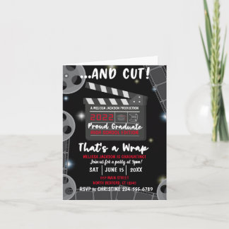 And Cut That's a Wrap Graduation Black Invitation