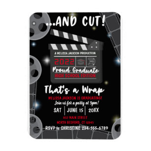 And Cut That's a Wrap Graduation Black Invitation Magnet