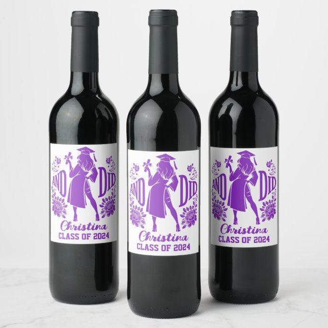 AND DID Urban Female Silhouette Trendy Graduation Wine Label (Bottles)