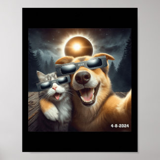 And Dog Selfie With Solar 2024 Eclipse Wearing Gle Poster