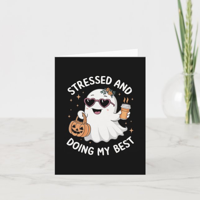 And Doing My Best Funny Ghost Halloween Coffee  Card (Front)