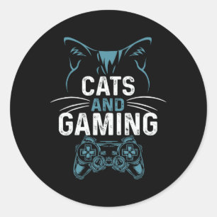And Gaming Cute Cat Lover Gamer Video Game Cute De Classic Round Sticker