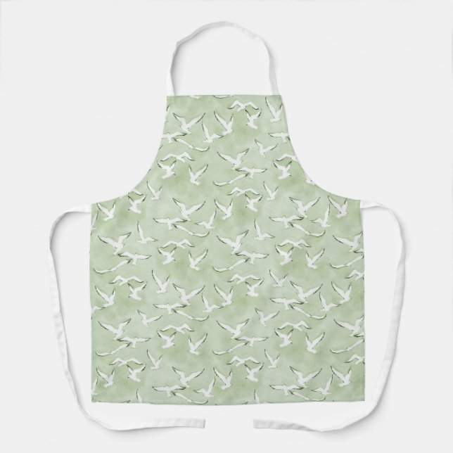 And Green Seagull Beach Bird Pattern Apron (Front)