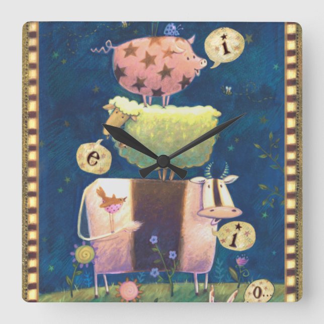 And On This Farm Square Wall Clock (Front)