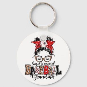 And Proud Baseball Grandma Messy Bun Leopard Key Ring