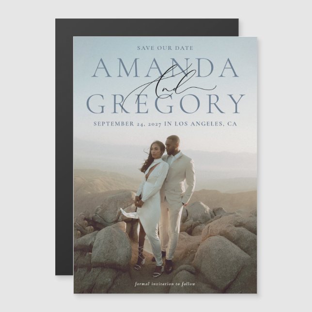 And Script Full Photo Elegant Save The Date Magnet (Front/Back)