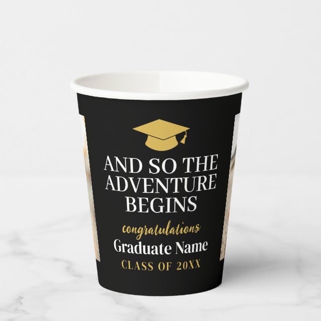 And So Adventure Awaits Modern Graduation 2 Photo Paper Cups (Left)